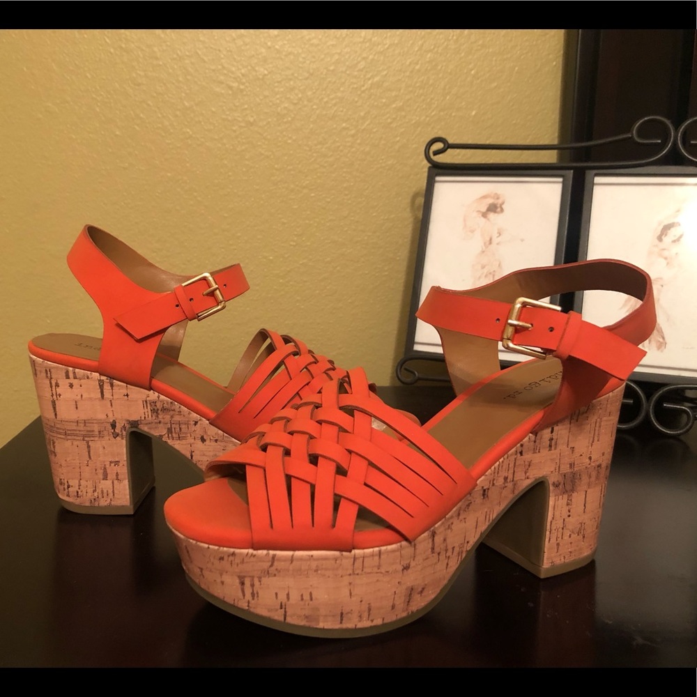 New, thick wedge, orange sandal
